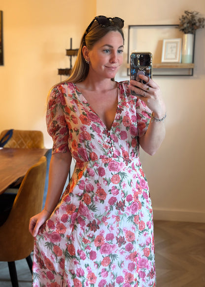 Robe longue fleurie à fils lurex T.38