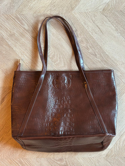 Grand sac cabas effet croco marron