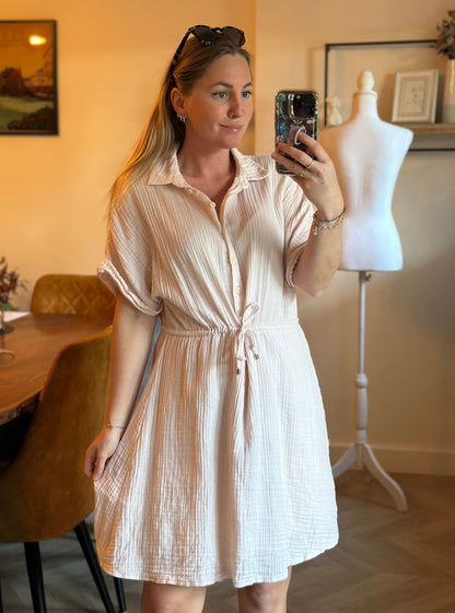 Robe gaze de coton blanc rosé T.38