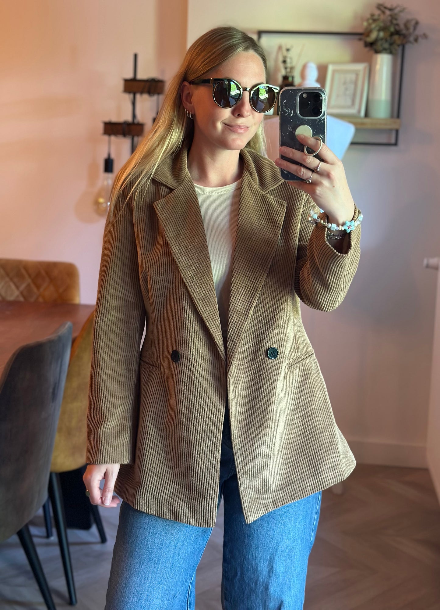 Blazer long en velours côtelé camel fabrication italienne T.36/38