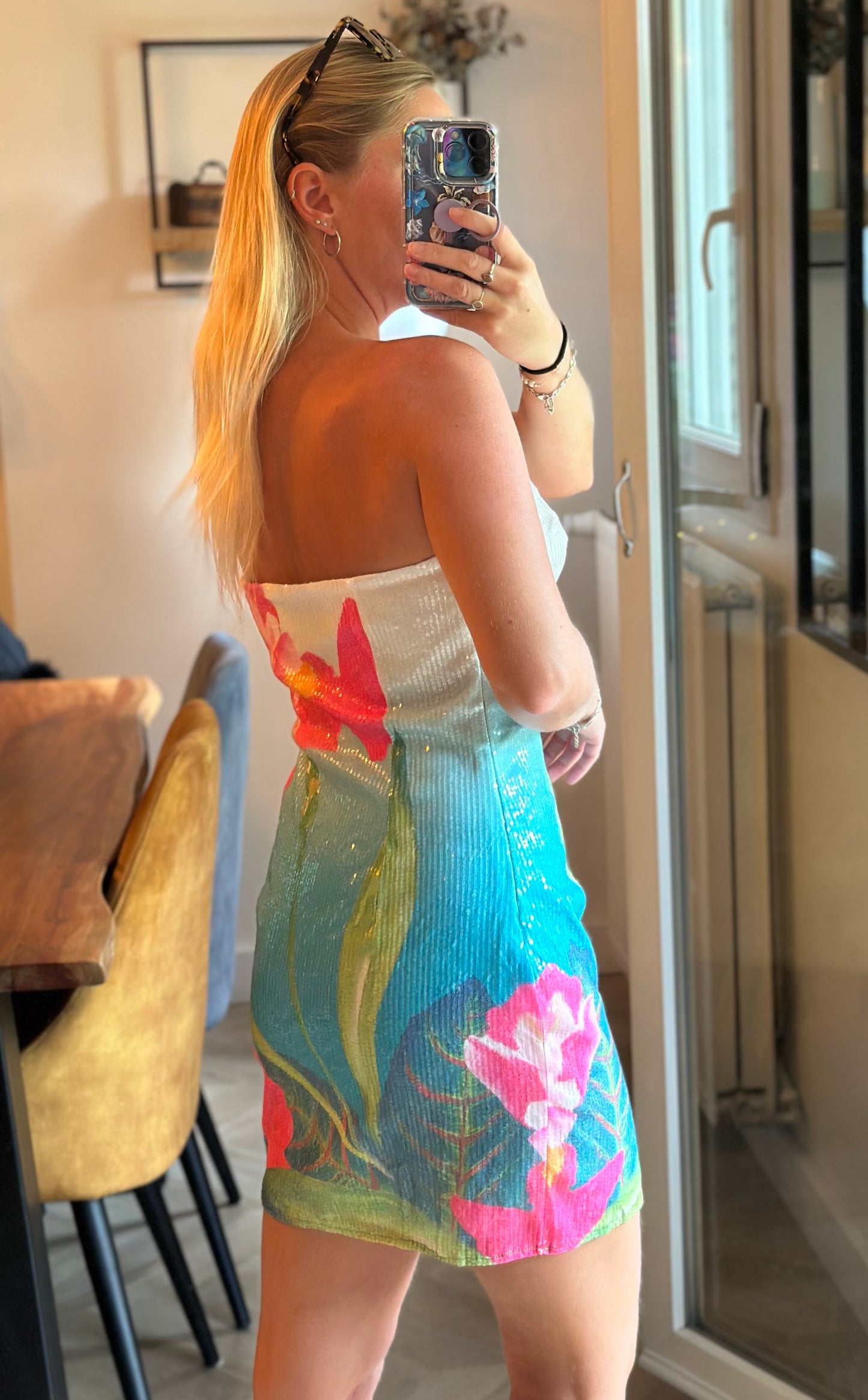 Robe bustier à sequins florale T.36