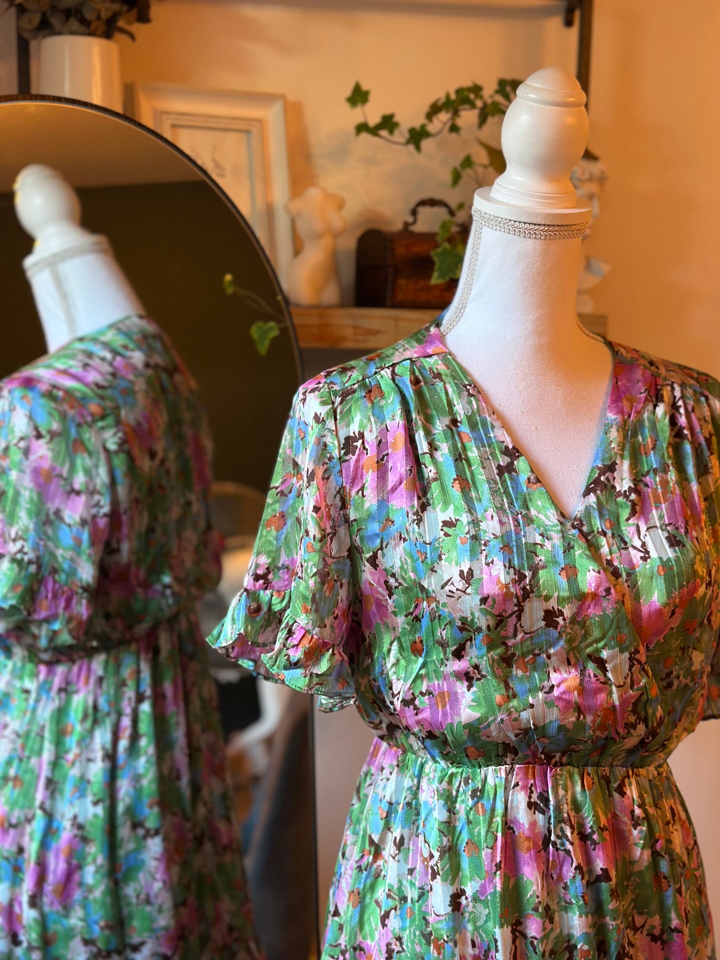 Robe d’été fleurie vert rose T.36