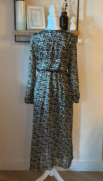 Robe longue imprimé léopard kaki noir lurex T.38