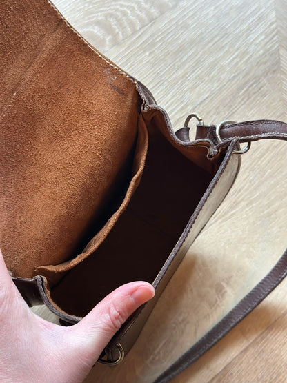 Sac bandoulière cuir marron vintage boucle métal – Made in France