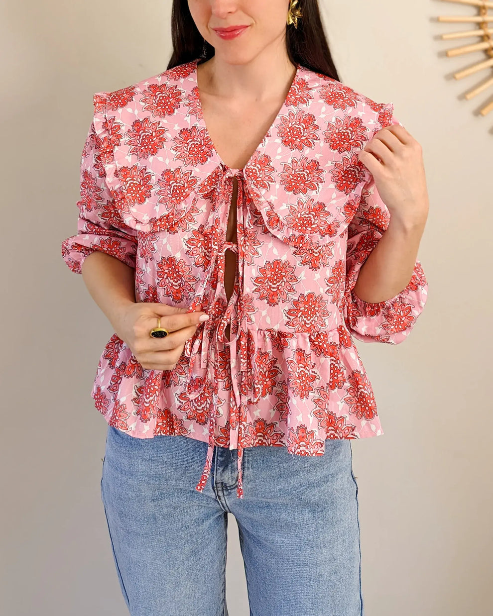 Blouse oversize rose et rouge imprimé fleuri taille Unique