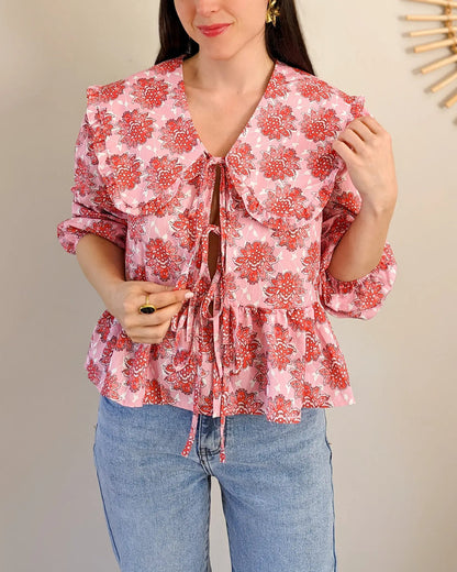 Blouse oversize rose et rouge imprimé fleuri taille Unique