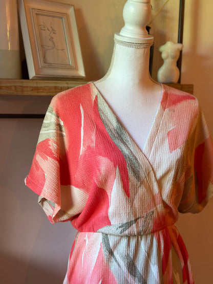 Robe d’été fluide imprimé corail et beige T.34/36