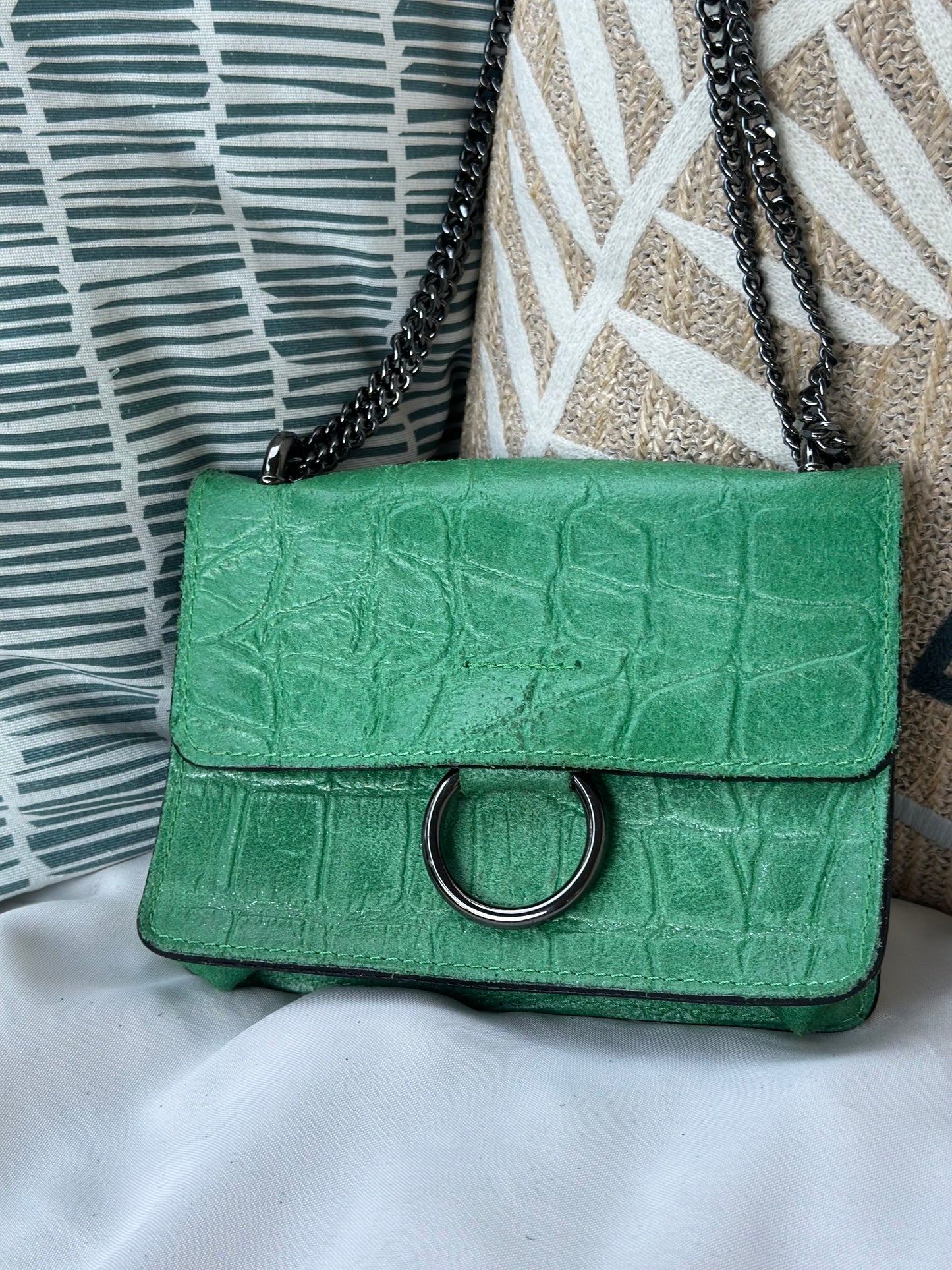 Sac bandoulière cuir embossé crocodile vert – cuir véritable