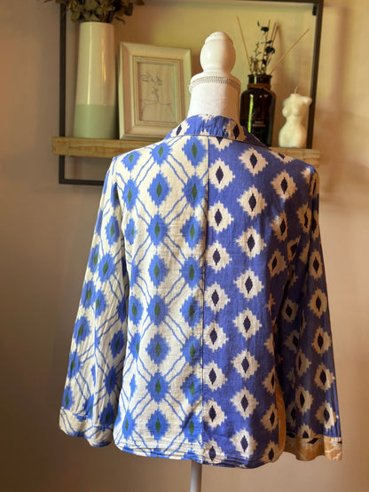 Chemise imprimé ethnique bleu & écru T.34
