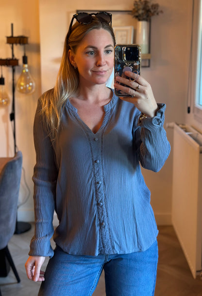 Blouse fluide bleue texturée T.36