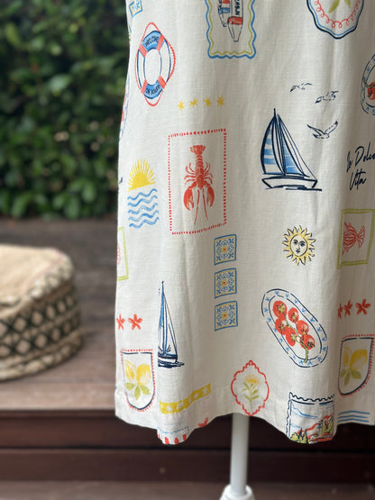 Robe d’été motifs bord de mer en lin, coton & viscose T.36/38