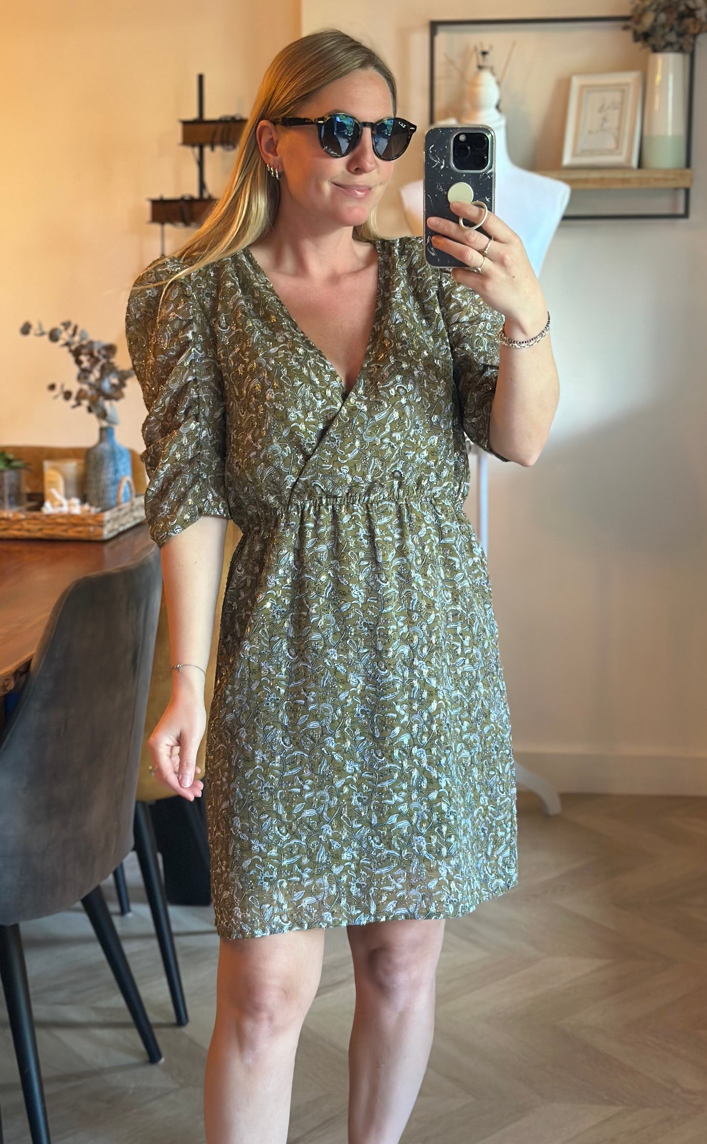 Robe imprimé kaki lurex An’ge - taille T2