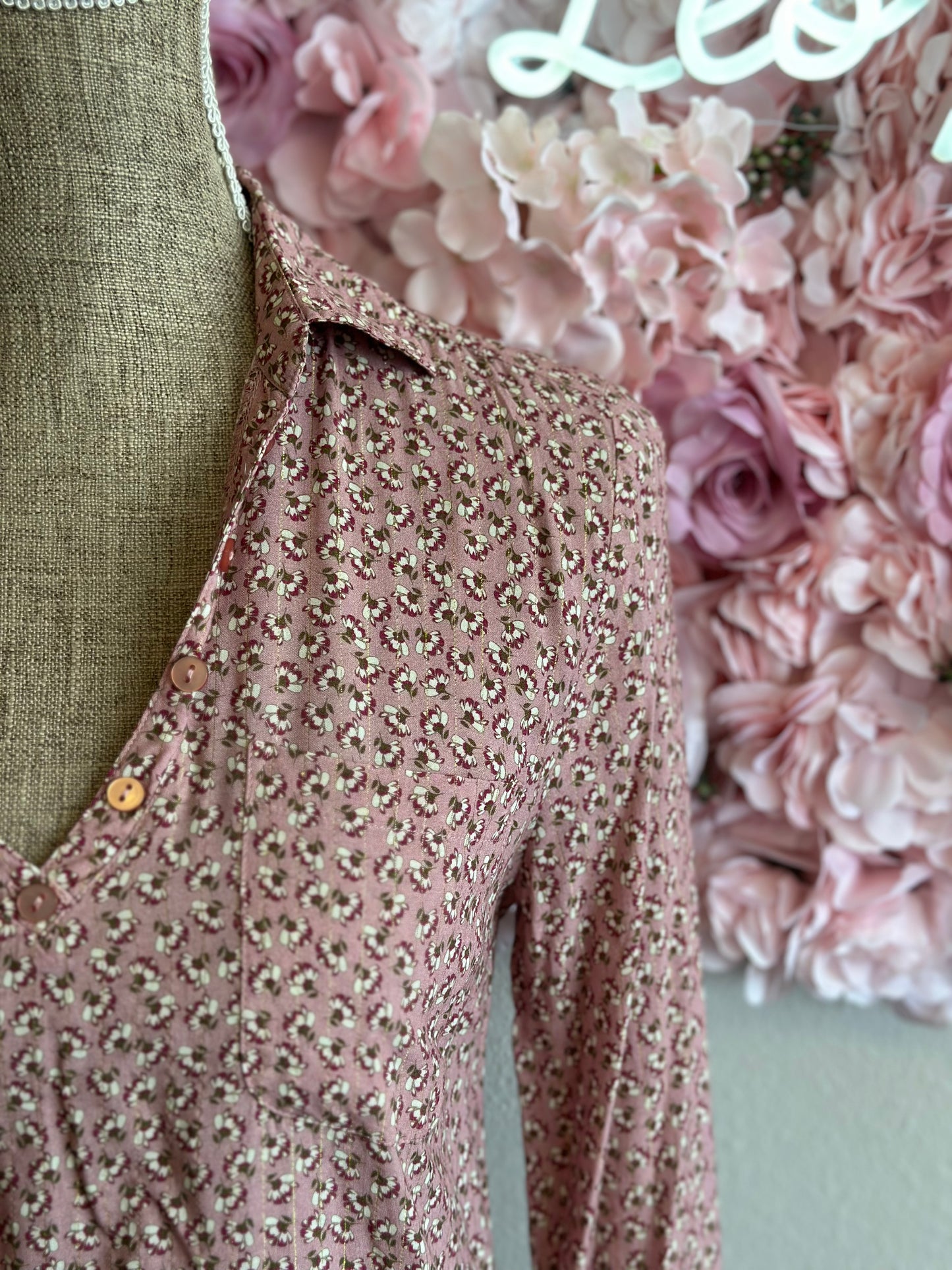 Blouse rose clair à motifs fleuris T.38