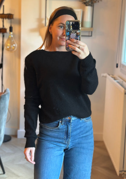 Pull noir col V laine mélangée T.34