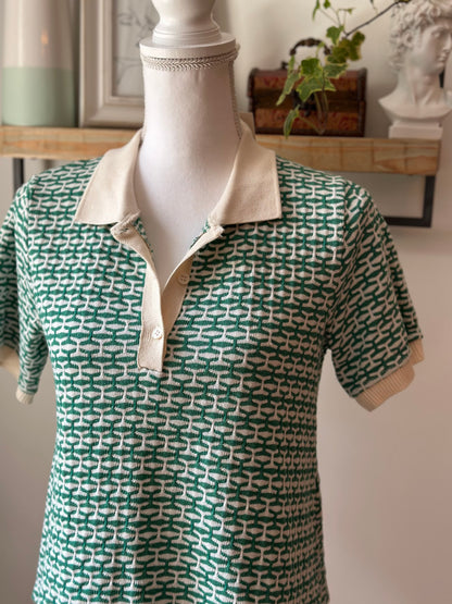 Top/Polo maille imprimé graphique vert Zara neuf, T.36