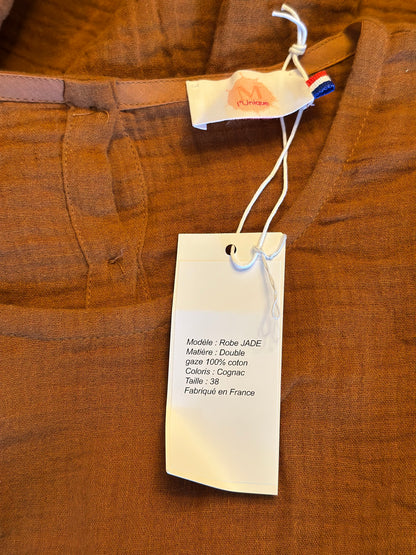 Robe gaze de coton cognac neuf avec étiquette fabriqué en France T.38