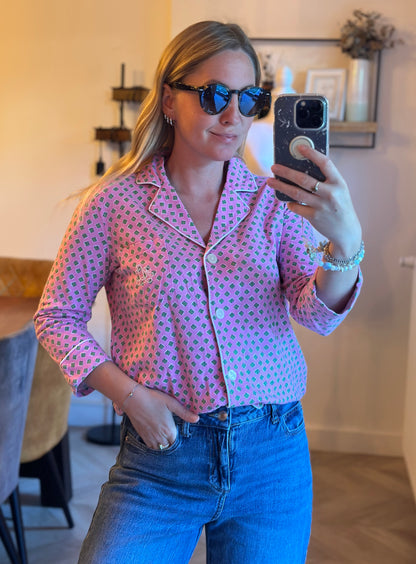 Chemise imprimé façon pyjama rose T.34