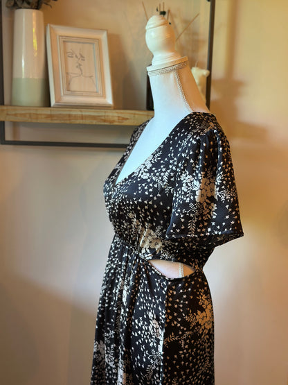 Robe longue imprimé fleuri noir et écru T.36/38