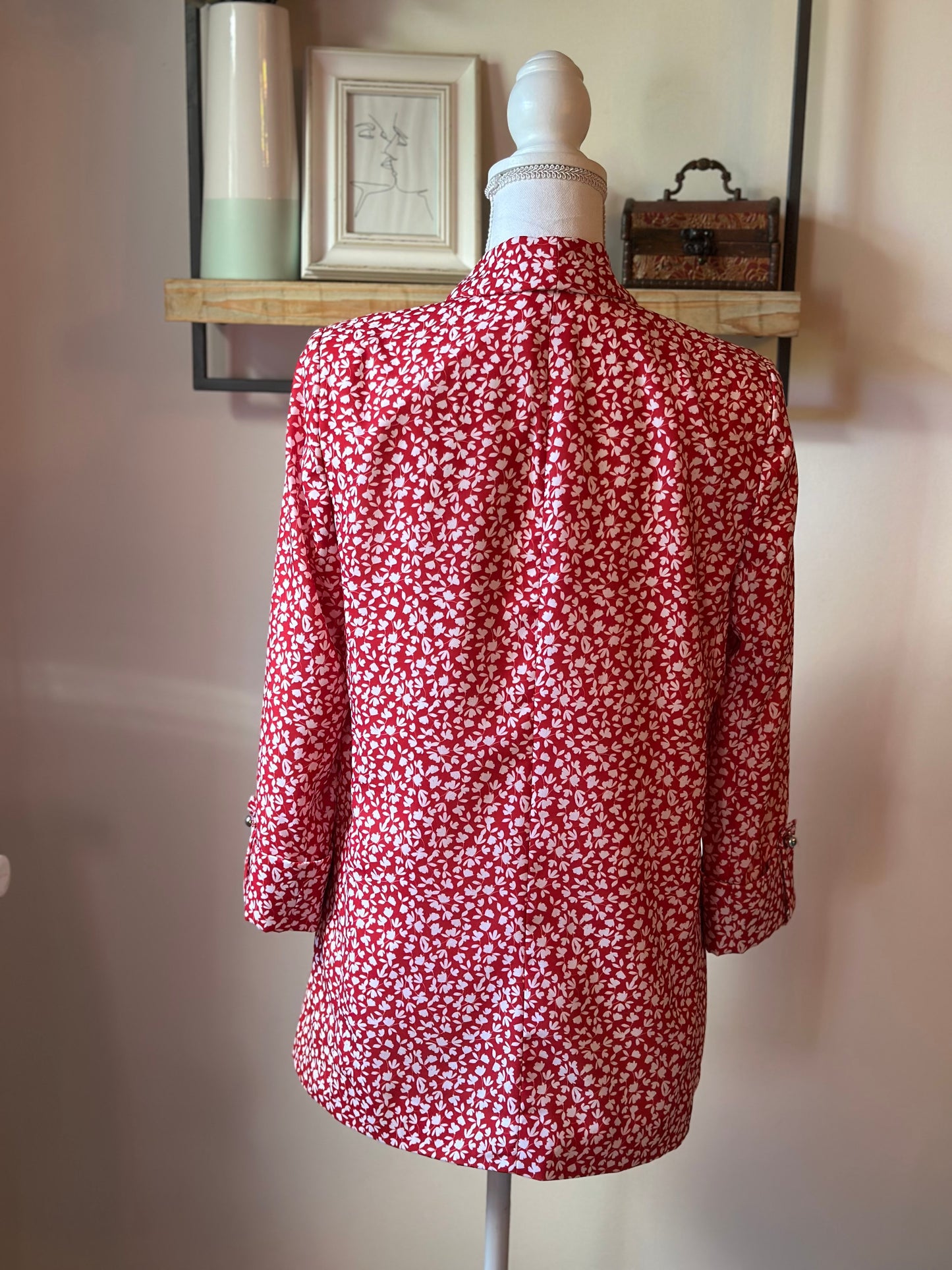 Blazer fluide imprimé rouge et blanc T36 oversize
