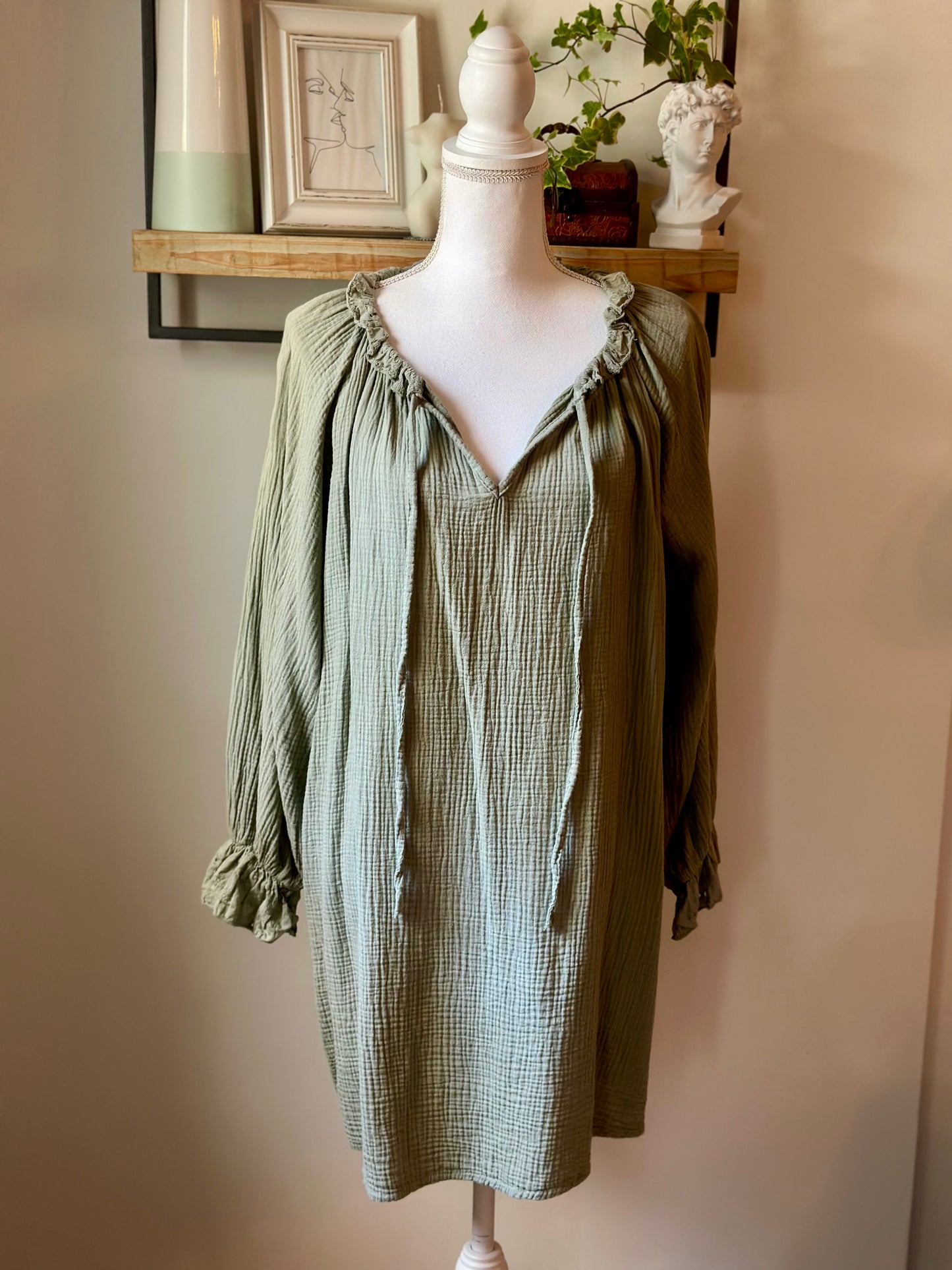 Robe tunique kaki en gaze de coton T.U