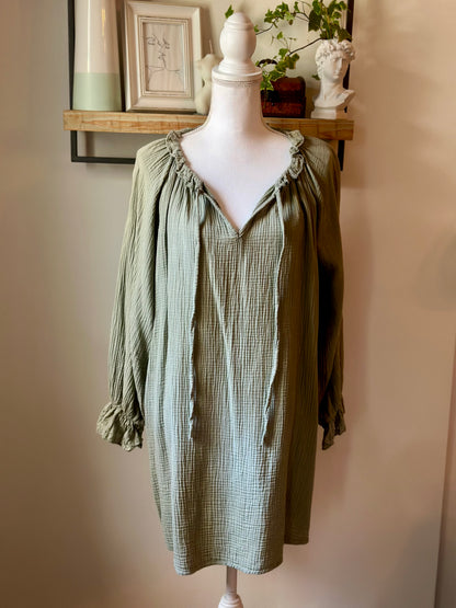 Robe tunique kaki en gaze de coton T.U