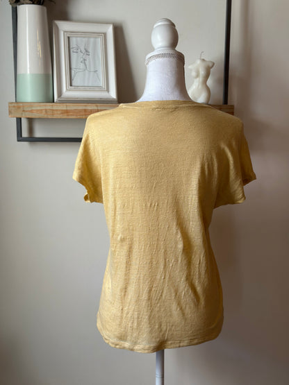 T-shirt lin jaune col V 100% lin T.36