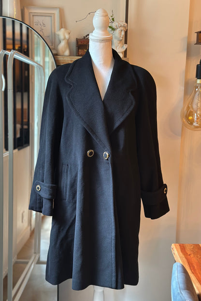 Manteau long laine et cachemire noir vintage T.38 oversize