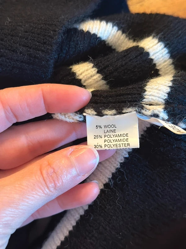 Robe pull marinière noire et écrue boutons dorés laine T.U
