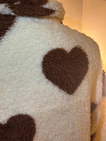 Veste teddy à cœurs marron neuf T.36/38 oversize