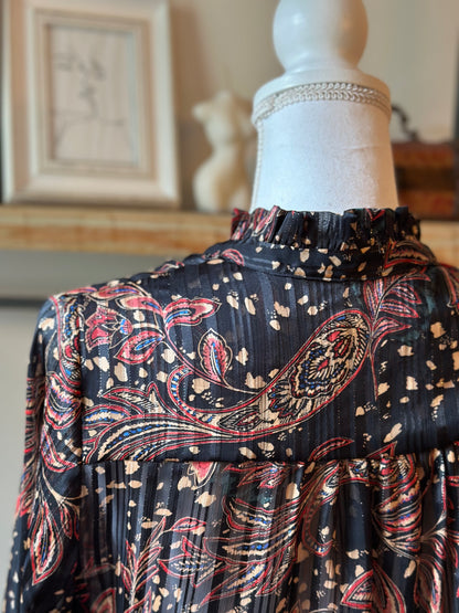 Blouse fluide imprimée noir et rouge T.34