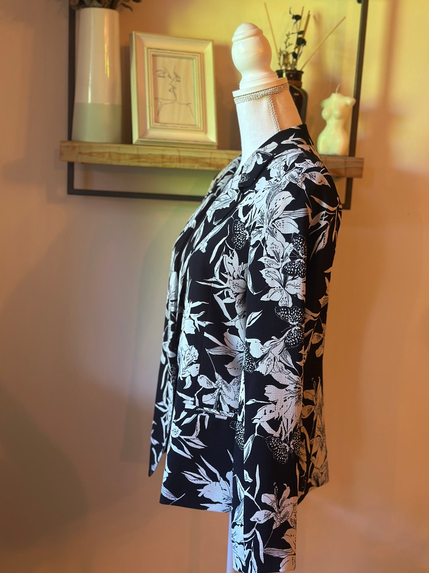 Blazer fluide fleuri noir & blanc T.40