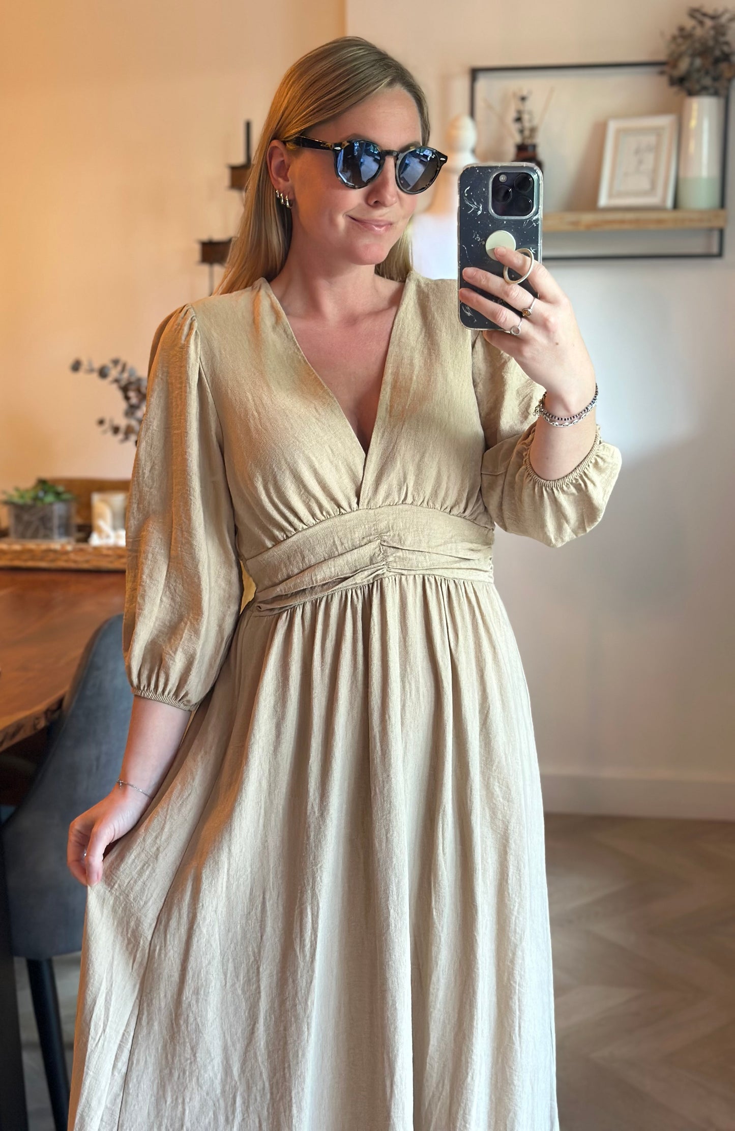 Robe longue beige effet lin Made in Italy T.36/38