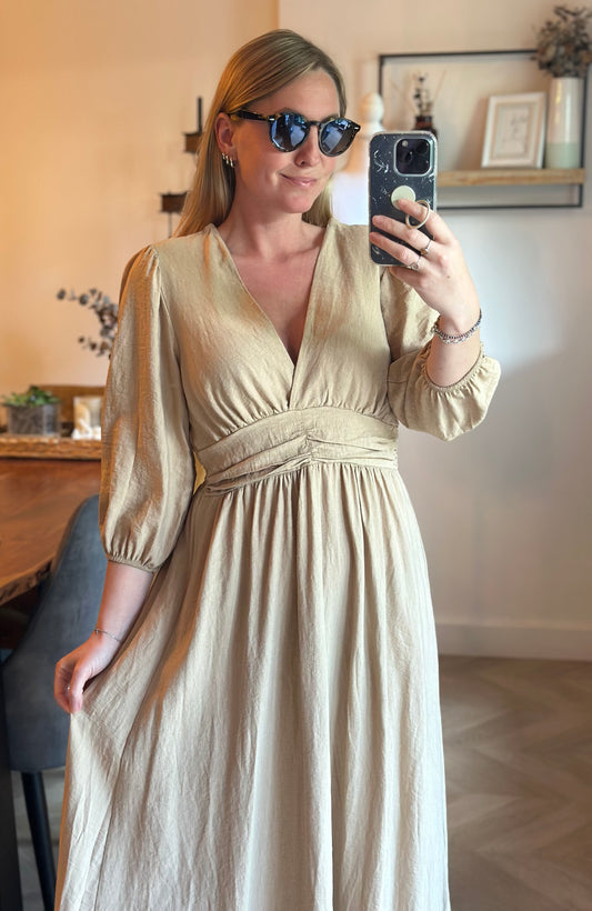 Robe longue beige effet lin Made in Italy T.36/38