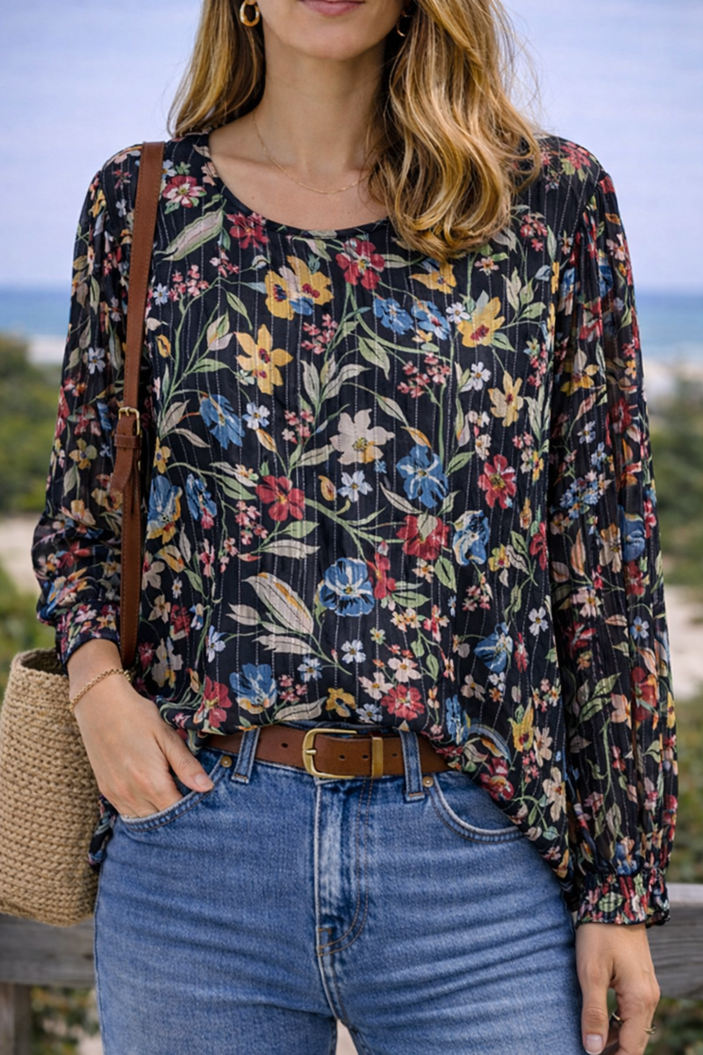 Belle blouse fluide à imprimé fleuri coloré T.44