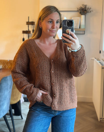 Gilet maille ajourée uni T.42