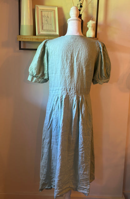 Robe midi en lin vert sauge T.42