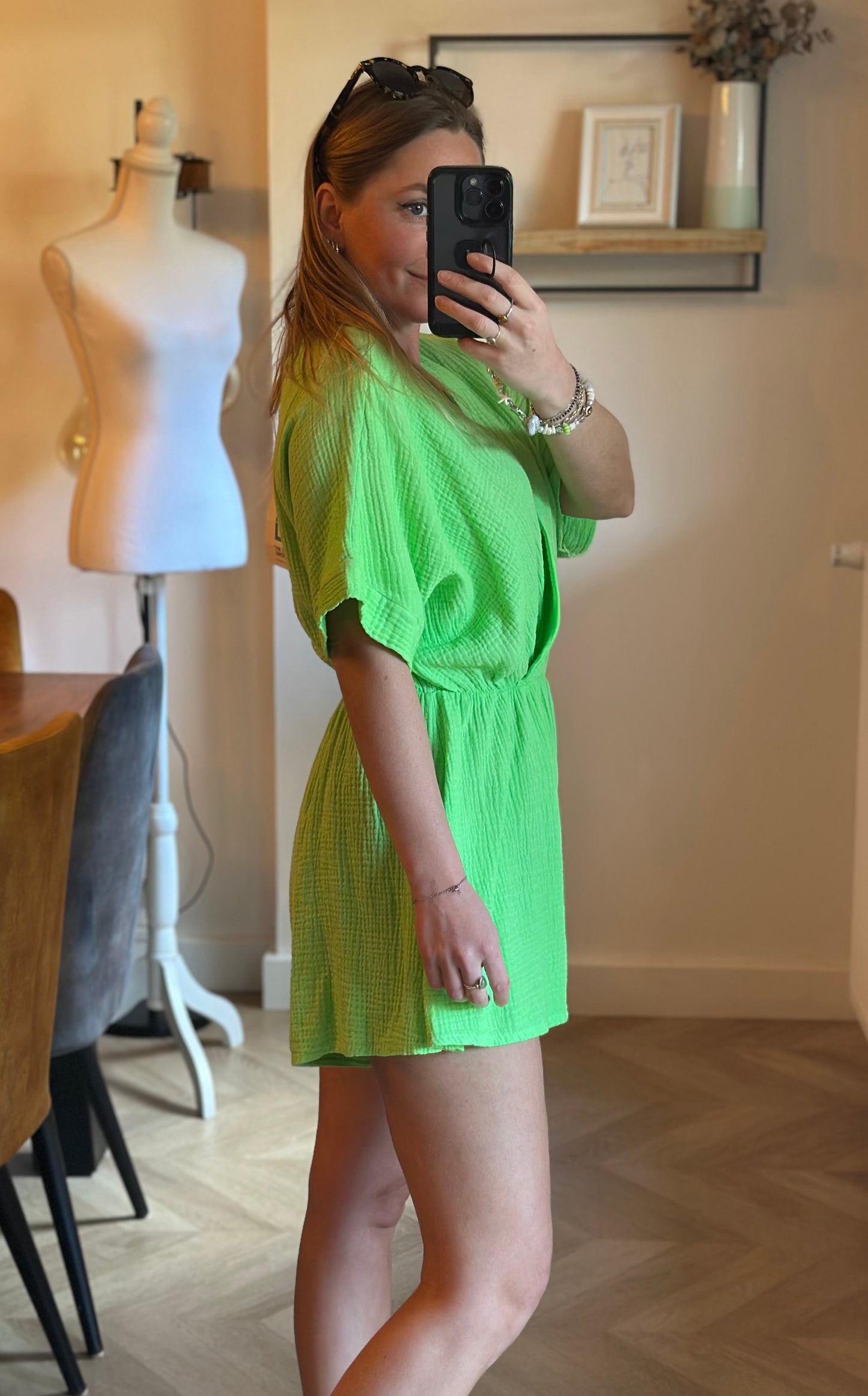 Combishort uni vert gaze de coton neuf avec étiquette TU
