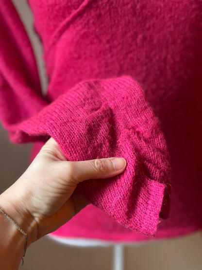 Pull maille fine mohair rose col cache-cœur T.36