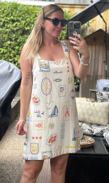 Robe d’été motifs bord de mer en lin, coton & viscose T.36/38