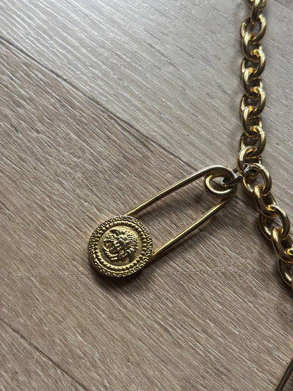Ceinture chaîne dorée vintage épingles nourrice style 90s – 98 cm