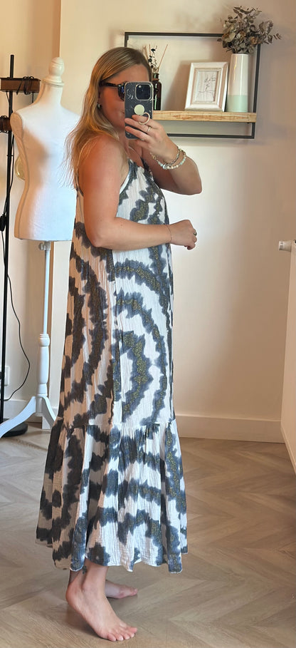 Robe longue imprimé tie and dye en gaze de coton T.U