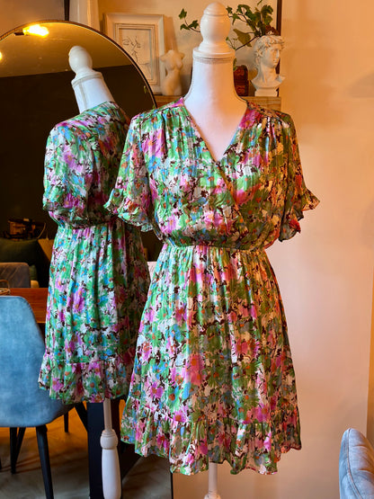 Robe d’été fleurie vert rose T.36