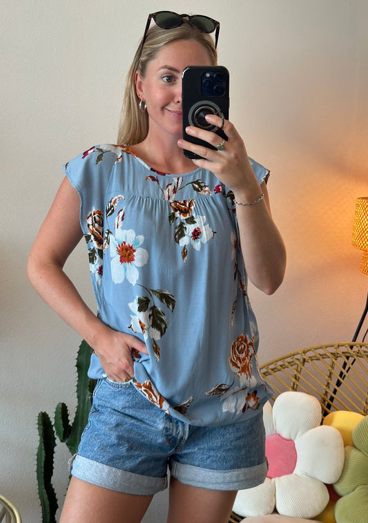 Blouse d'été bleu clair à motifs floraux T.36