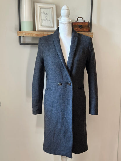 Manteau long croisé gris anthracite en laine T.34