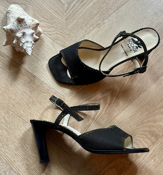 Sandales à talons noires scintillantes P.39