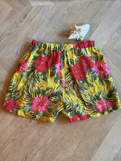 Short en lin imprimé tropical jaune T.40