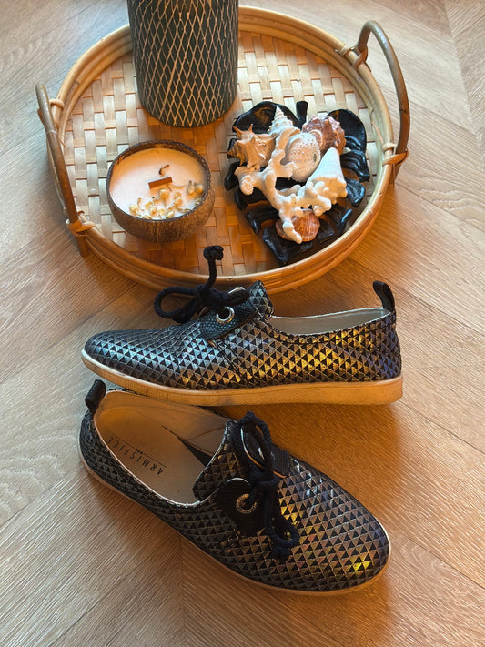 Derbies imprimé géométrique noir argenté P.37