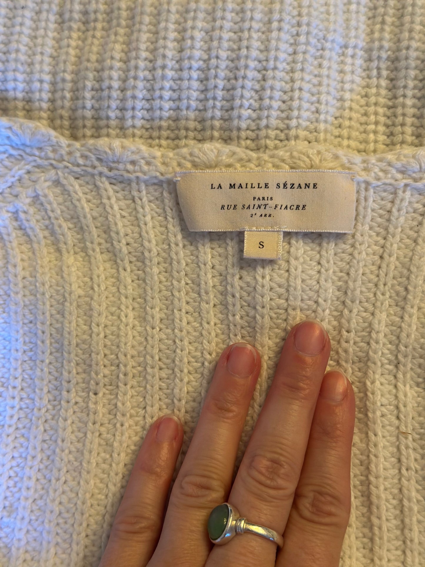 Pull Moira maille ajourée écru en laine mérinos et coton bio T.36