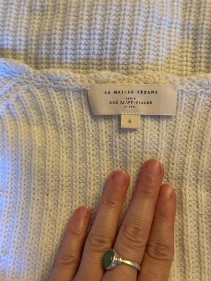 Pull Moira maille ajourée écru en laine mérinos et coton bio T.36
