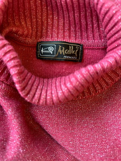 Pull vintage col roulé rose pailleté T.40